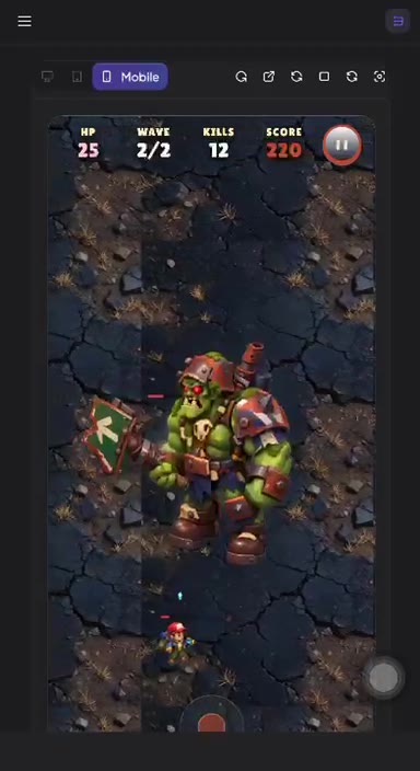 Gameplay: a top-down shooter where the player fights an AI-generated 3D orc warlord boss.